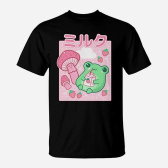 Cute Cottagecore Frog Strawberry Retro 90S Kawaii Aesthetic T-Shirt | Crazezy