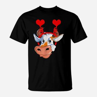 Cute Cow With Heart Head Boppers Headband Valentines Day Fun T-Shirt - Monsterry