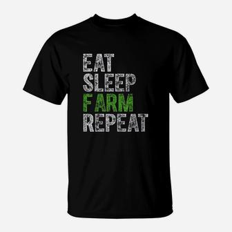 Cute Farmer Farming Funny Gift Eat Sleep Farm Repeat T-Shirt | Crazezy
