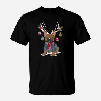 Cute French Bulldog Frenchie Christmas Reindeer Sweatshirt T-Shirt | Crazezy UK