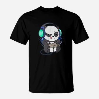 Cute Gaming Panda Video Game Computer Player Videogame Pc T-Shirt | Crazezy