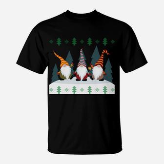 Cute Garden Gnomes Xmas Elf Holiday Ugly Christmas T-Shirt | Crazezy