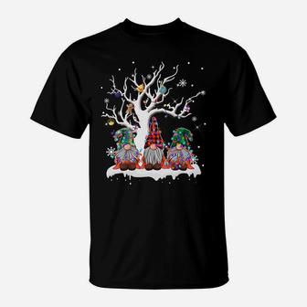Cute Gnome Buffalo Plaid Christmas Tree Light Ugly Santa Hat T-Shirt | Crazezy
