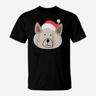 Cute Hand-Drawn Dog Holiday Puppy With Funny Santa Hat Raglan Baseball Tee T-Shirt | Crazezy UK