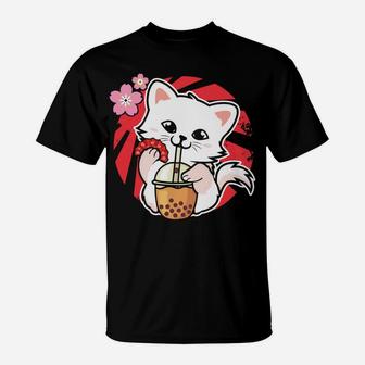 Cute Kawaii Neko Japanese Cat Lovers Cat Boba Tea Bubble Tea T-Shirt | Crazezy UK