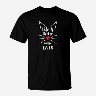 Cute Life Is Better With Cats Shirts For Women Whiskers Ears T-Shirt - Thegiftio UK