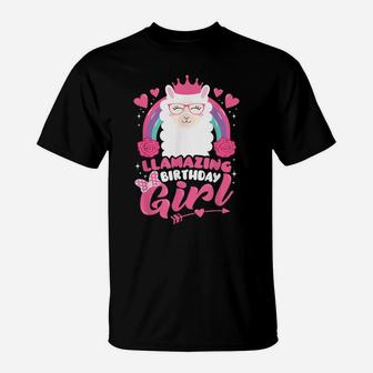 Cute Llamazing Birthday Girl Llama Alpaca Bday Party Gift T-Shirt | Crazezy