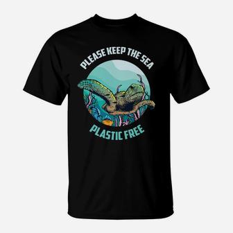 Cute Please Keep The Sea Plastic Free Shirt Environment Gift T-Shirt | Crazezy