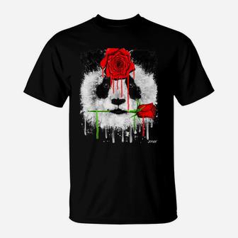 Cute Red Rose Flower And Panda Animal Graphic Gift Idea T-Shirt | Crazezy UK