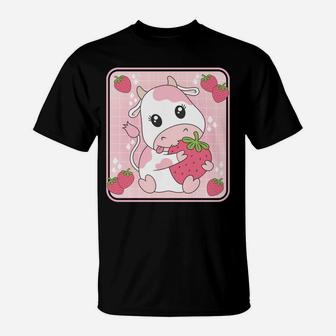 Cute Strawberry Milk Pink Cow Print Kawaii Aesthetic Animal T-Shirt | Crazezy CA