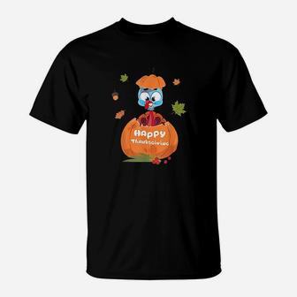 Cute Turkey Pilgrim In Pumpkin Thanksgiving Kids T-Shirt | Crazezy AU