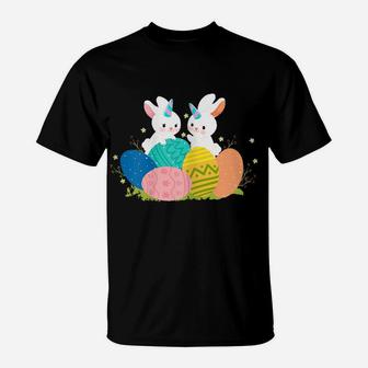 Cute Unicorn Bunny Girls Toddler Eggs Hunting Easter Pajama T-Shirt | Crazezy