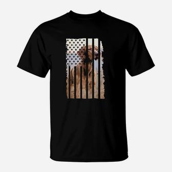 Cute Vizsla Dog Picture Funny Puppy American Us Flag Gift T-Shirt | Crazezy AU