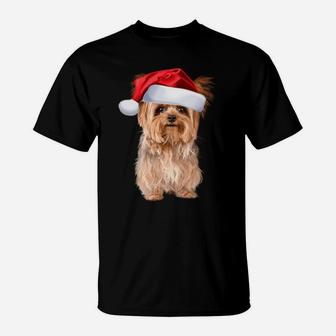 Cute Yorkshire Terrier Santa Hat Yorkie Puppy Christmas Gift Sweatshirt T-Shirt | Crazezy