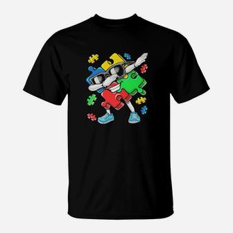 Dabbing Autism Puzzle Piece Love T-Shirt - Monsterry