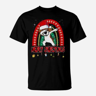 Dabbing Beagle Dog Boho Rainbow Funny Merry Christmas T-Shirt | Crazezy