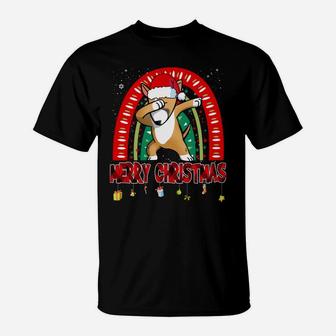 Dabbing Bull Terrier Dog Boho Rainbow Funny Merry Christmas T-Shirt | Crazezy DE