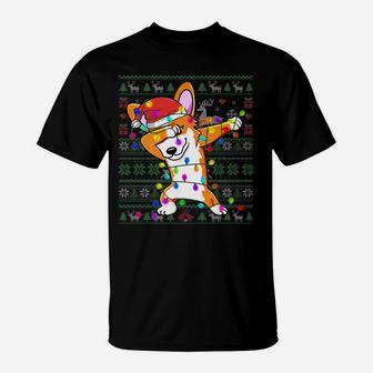 Dabbing Corgi Christmas Lights Ugly Xmas Sweater Party Gifts T-Shirt | Crazezy