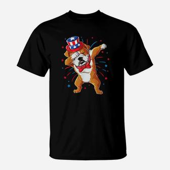 Dabbing English Bulldog 4Th Of July Boys American Flag T-Shirt - Monsterry