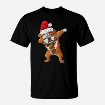 Dabbing English Bulldog Santa Christmas Gifts Kids Boys Xmas T-Shirt | Crazezy