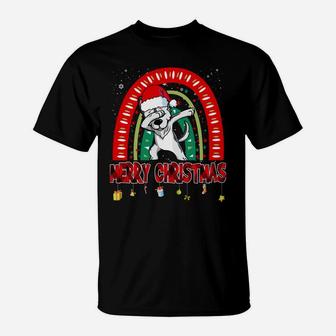 Dabbing Husky Dog Boho Rainbow Funny Merry Christmas Sweatshirt T-Shirt | Crazezy CA