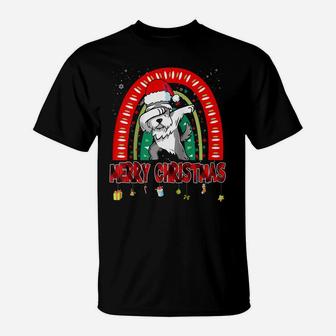 Dabbing Miniature Schnauzer Dog Boho Rainbow Funny Christmas Raglan Baseball Tee T-Shirt | Crazezy