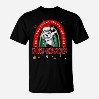 Dabbing Miniature Schnauzer Dog Boho Rainbow Funny Christmas T-Shirt | Crazezy DE