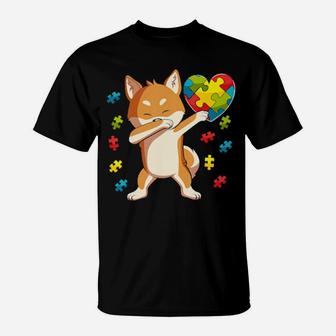 Dabbing Shiba Inu Dog Puzzle Piece Autism Awareness Gift T-Shirt - Monsterry