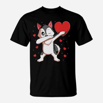 Dabbing Siberian Husky Heart Valentines Day Gift Boys T-Shirt - Monsterry UK