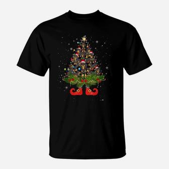 Dachshund Christmas Tree Lights Funny Santa Hat Dog Lover T-Shirt | Crazezy