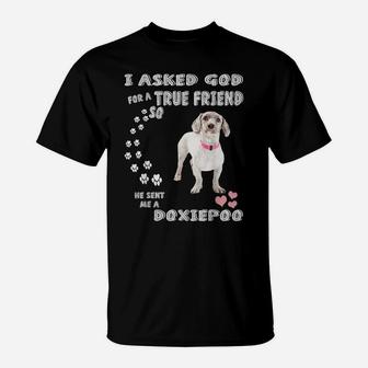 Dachshund Poodle Dog Mom, Doxiedoodle Dad Art, Cute Doxiepoo T-Shirt | Crazezy