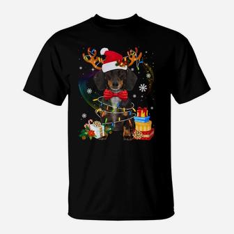 Dachshund Reindeer Christmas Lights Funny Dog Xmas Gift T-Shirt | Crazezy