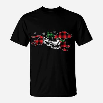 Dachshund Through The Snow Doxie Dog Plaid Christmas Gift T-Shirt | Crazezy DE