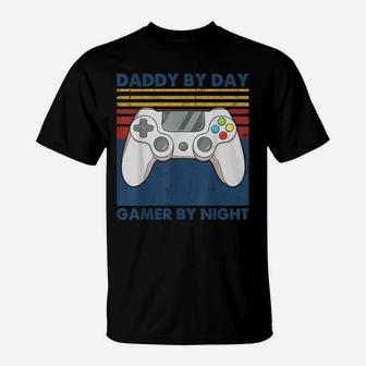 Daddy By Day Gamer By Night Funny Dad Jokes Gaming Vintage T-Shirt | Crazezy