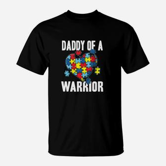 Daddy Of A Warrior Cute Autism Awareness Puzzle T-Shirt - Monsterry UK