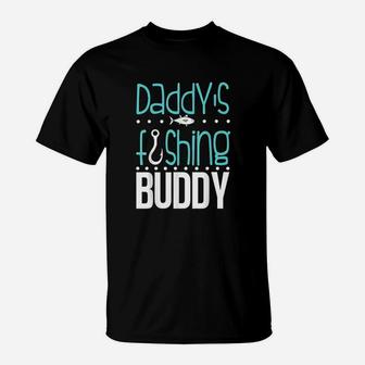 Daddys Fishing Buddy Funny Father Kid Matching T-Shirt | Crazezy