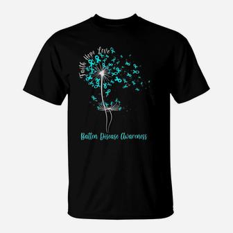 Dandelion Faith Hope Love Batten Disease Awareness Flower T-Shirt | Crazezy