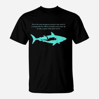 Dangerous Animal Diver Great White Shark T-Shirt | Crazezy
