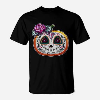 Day Of The Dead Pumpkin Dia De Los Muertos Skull Gift Women T-Shirt - Thegiftio