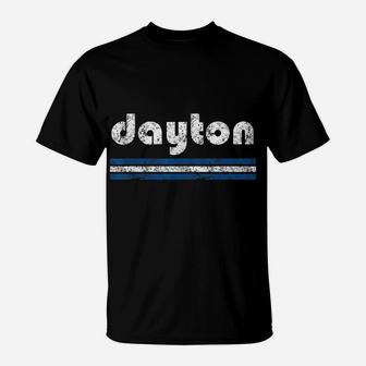 Dayton Ohio Retro Three Stripe Weathered Vintage T-Shirt | Crazezy