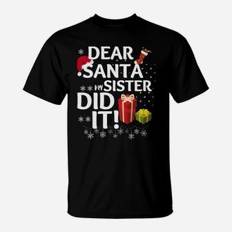 Dear Santa My Sister Did It Christmas Matching Boy And Girl T-Shirt | Crazezy
