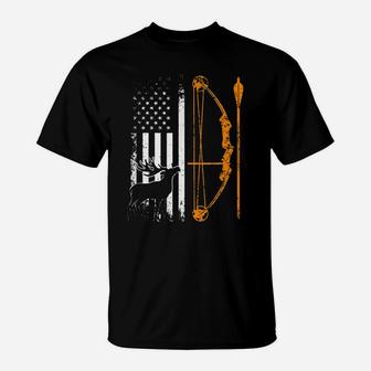Deer Hunter Bow Hunter Us Flag T-Shirt | Crazezy AU