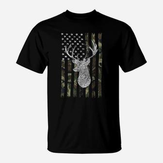Deer Hunting Camo Us American Flag Camouflage Buck Forest T-Shirt | Crazezy