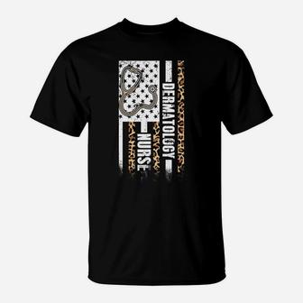 Dermatology Nurse Stehoscope Usa American Flag Leopard Print T-Shirt | Crazezy