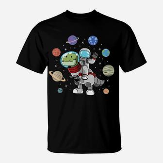 Dinosaur, Astronaut & Planets, Space & Dino For T-Shirt - Monsterry