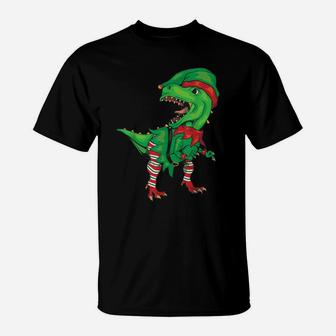 Dinosaur In Elf Costume Christmas Shirt | Gnome T-Rex Gift T-Shirt | Crazezy