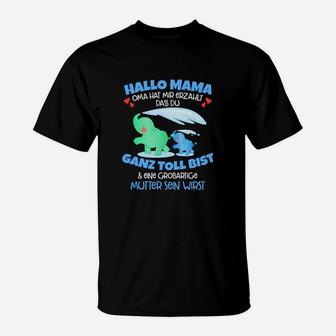 Dinosaurier-Themen T-Shirt für Schwangere, Hallo Mama Botschaft - Seseable