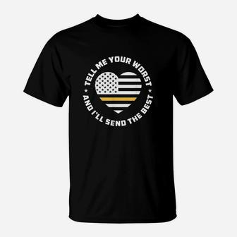 Dispatcher Usa Flag Heart Thin Yellow Proud Line American T-Shirt - Thegiftio UK