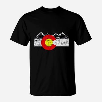 Distressed Colorado Flag Rocky Mountains T-Shirt | Crazezy