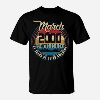 Distressed Retro March 2000 21St Birthday 21 Yrs Old T-Shirt - Monsterry DE